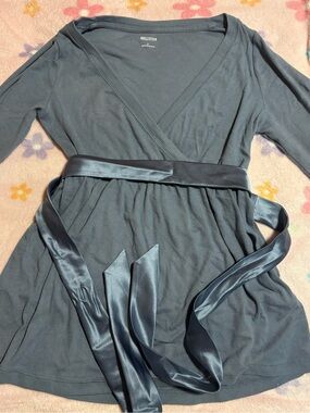 Hollister Blue Babydoll Wrap Top with Satin Belt
